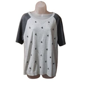 Talbots Gray and Blue Beaded Short Sleeve Blouse Large